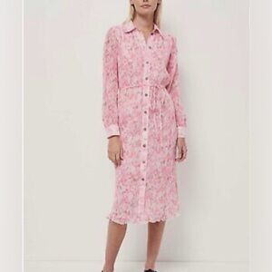 GANNI sweet lilac floral georgette midi shirt dress 34